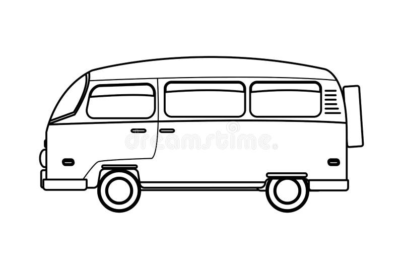 Retro Vintage Van Vehicle Cartoon in Black and White Stock Vector -  Illustration of auto, table: 149678074