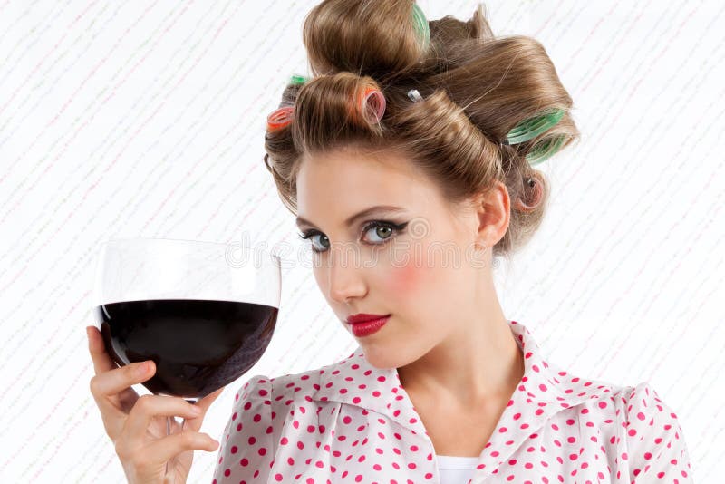 Retro Vrouw met Wijn stock afbeelding Retro Vrouw met Wijn stock afbeelding