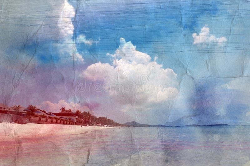 Retro Watercolor Beach Tropical Stock Illustration - Illustration of Retro Watercolor Beach Tropical Stock Illustration - Illustration of