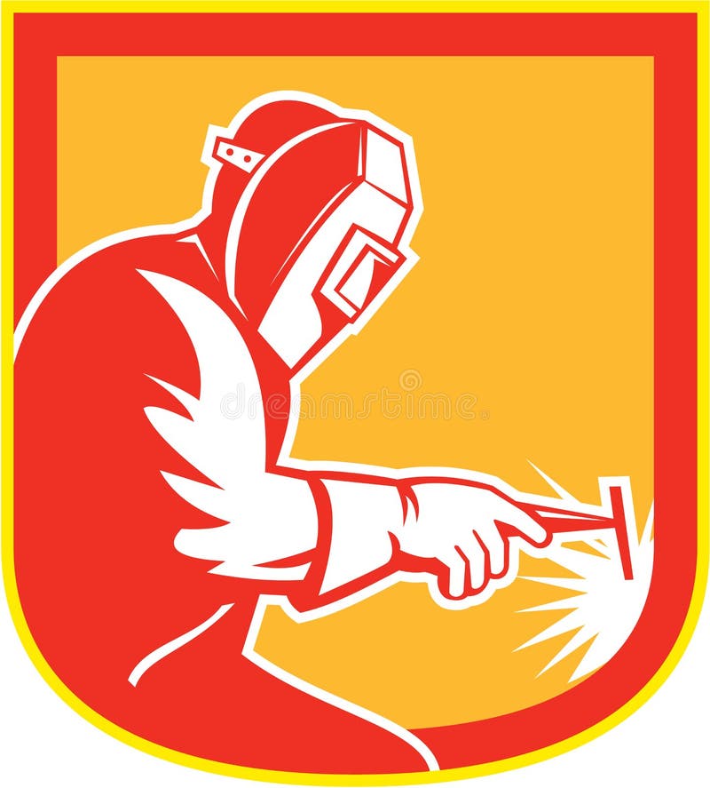 Retro WelderHolding Welding Torch sköld royaltyfri illustrationer Retro WelderHolding Welding Torch sköld royaltyfri illustrationer
