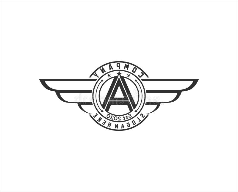Retro wings badge with letter A. vintage logo vector design element. emblem. badge vector logo desgn. Angel rider illustrations