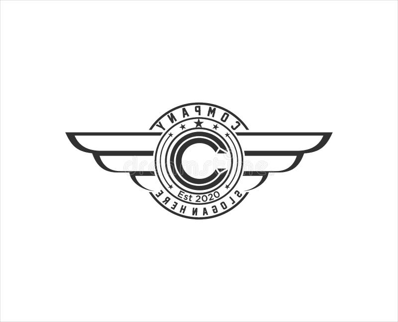 Retro wings badge with letter C. vintage logo vector design element. emblem. badge vector logo desgn. Angel rider illustrations