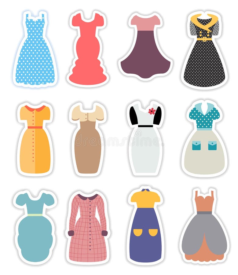 Retro Woman Dress Set stock vector. Illustration of fashion - 78147001