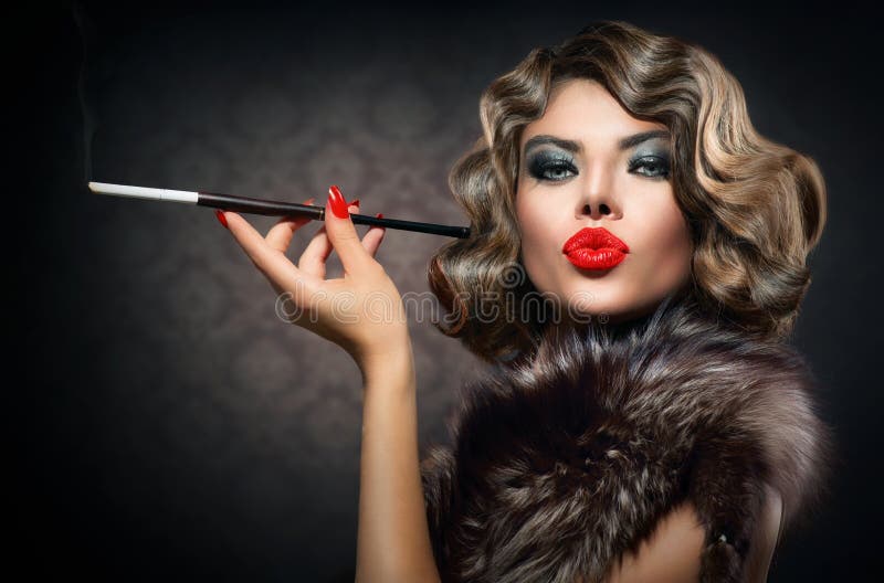 Retro Woman with Mouthpiece stock image Retro Woman with Mouthpiece stock image