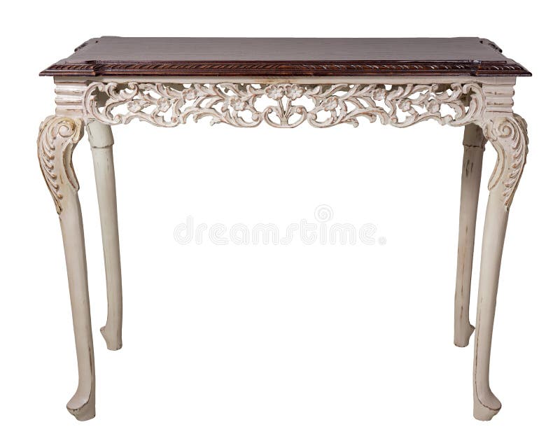 Retro wooden vintage table with dark brown top and beige painted legs isolated on white background including clipping path stock photos Retro wooden vintage table with dark brown top and beige painted legs isolated on white background including clipping path stock photos