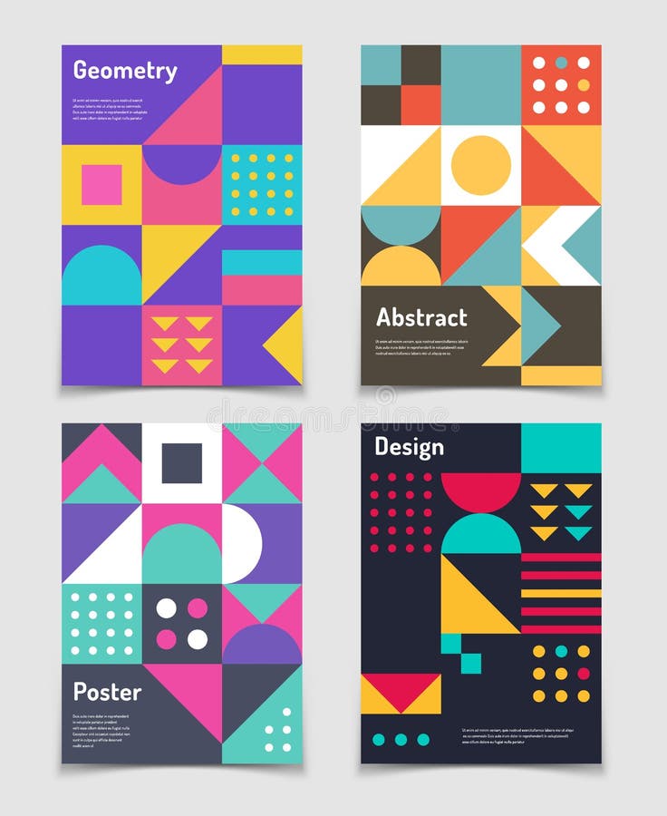 Retro Zwitserse grafische affiches met geometrische bauhausvormen Vector abstracte achtergronden in oude modernismestijl wijnoogs