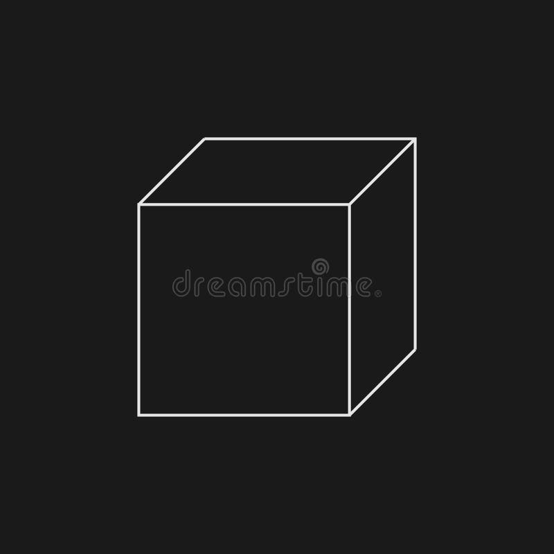 Retrofuturistic cube. Digital cyber retro design element. Cube in cyberpunk 80s style. Perspective geometry for poster stock illustration