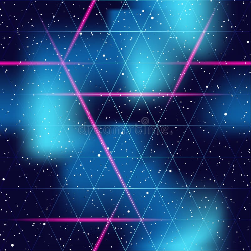 1980's inspired retrofuturistic seamless pattern. Graphics are grouped and in several layers for easy editing. The file can be scaled to any size. 80s background vectors