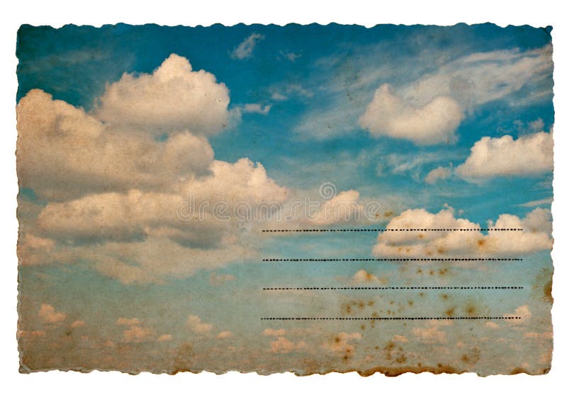 Retrostilpostkarte mit bewölktem Hintergrund des blauen Himmels lizenzfreie stockbilder Retrostilpostkarte mit bewölktem Hintergrund des blauen Himmels lizenzfreie stockbilder