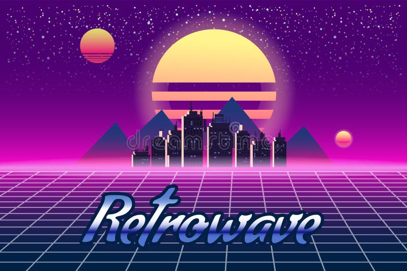 Retrowave Banner Vaporwave Aesthetic Background. Futuristic City Grid ...