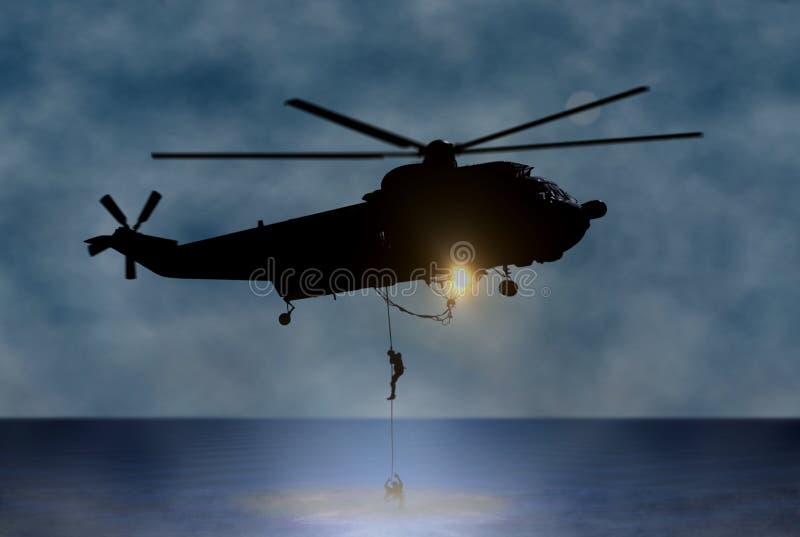 Rettung der Person in Meer durch Hubschrauber stock abbildung Rettung der Person in Meer durch Hubschrauber stock abbildung