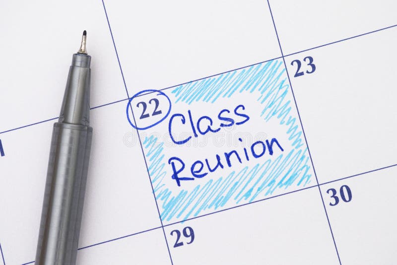 Reminder Class Reunion in calendar with blue pen. Reminder Class Reunion in calendar with blue pen.