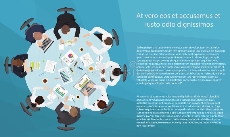 Reunião dos trabalhos de equipa da gestão empresarial e conceito da sessão de reflexão Mesa redonda no ponto de vista superior ilustração royalty free Reunião dos trabalhos de equipa da gestão empresarial e conceito da sessão de reflexão Mesa redonda no ponto de vista superior ilustração royalty free