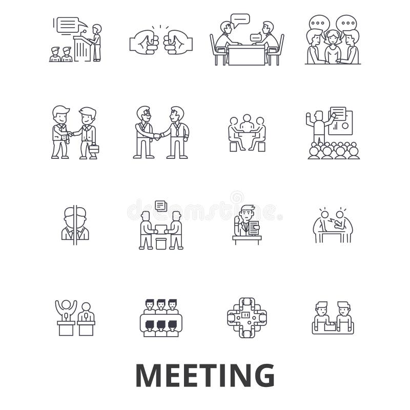 Reunión, conferencia, sitio del negocio, presentación, oficina, apretón de manos, línea asesor iconos Movimientos Editable plano ilustración del vector Reunión, conferencia, sitio del negocio, presentación, oficina, apretón de manos, línea asesor iconos Movimientos Editable plano ilustración del vector