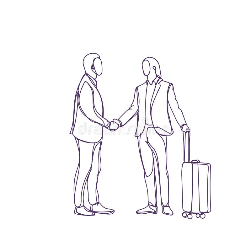Reunión de With Suitcase Silhouette del hombre de negocios del saludo del hombre de negocios del bosquejo stock de ilustración Reunión de With Suitcase Silhouette del hombre de negocios del saludo del hombre de negocios del bosquejo stock de ilustración