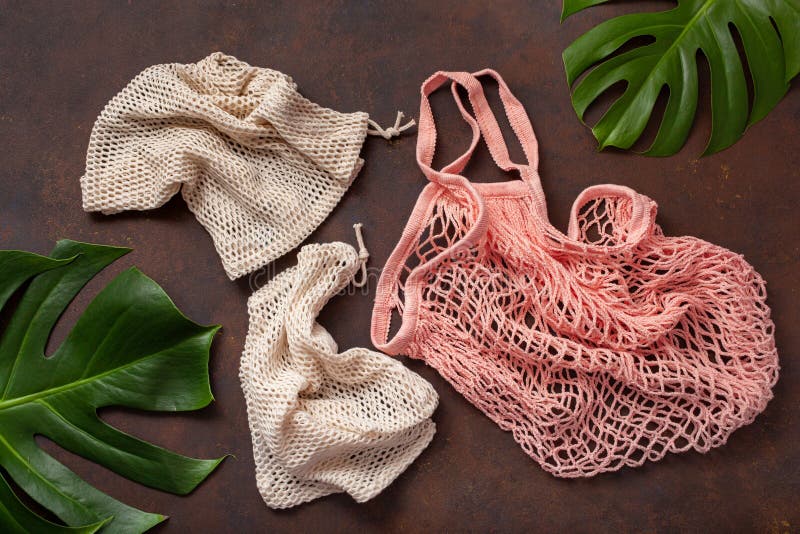 Reusable Mesh Cotton Shopping Bag, Plastic Free Zero Waste Concept