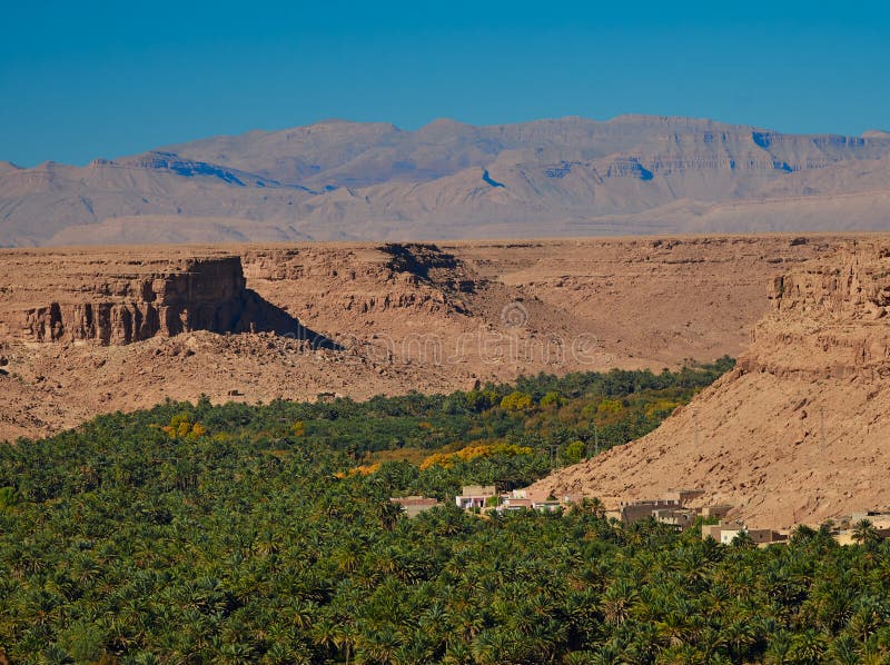 Reusachtig palmbosje in Ziz-vallei, Marokko Lucht Mening stock afbeelding Reusachtig palmbosje in Ziz-vallei, Marokko Lucht Mening stock afbeelding