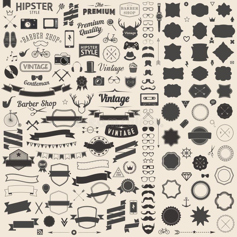 Reusachtige reeks wijnoogst gestileerde ontwerp hipster pictogrammen Vectortekens en symbolenmalplaatjes voor uw ontwerp Reusachtige reeks wijnoogst gestileerde ontwerp hipster pictogrammen Vectortekens en symbolenmalplaatjes voor uw ontwerp