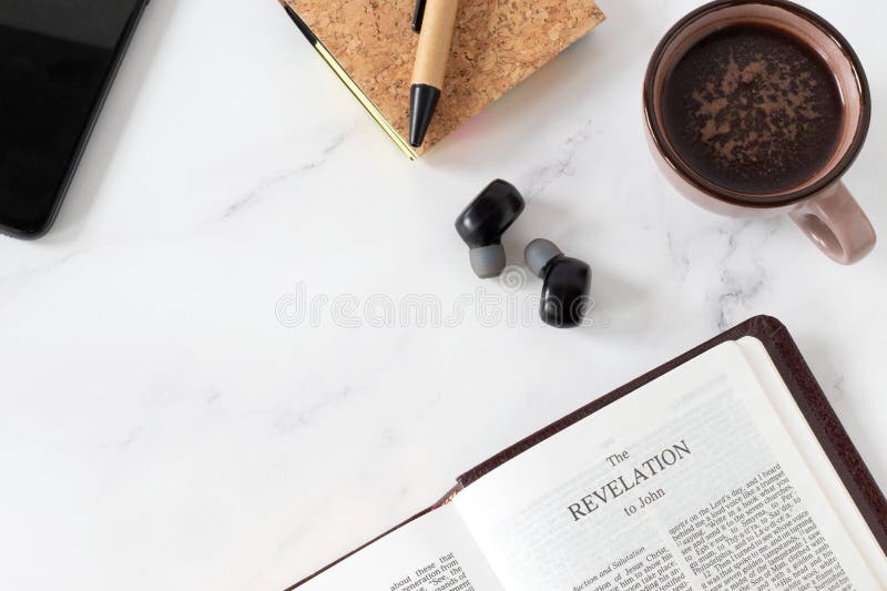 Pen, bible, and coffee mug on a table — Photo — Lightstock