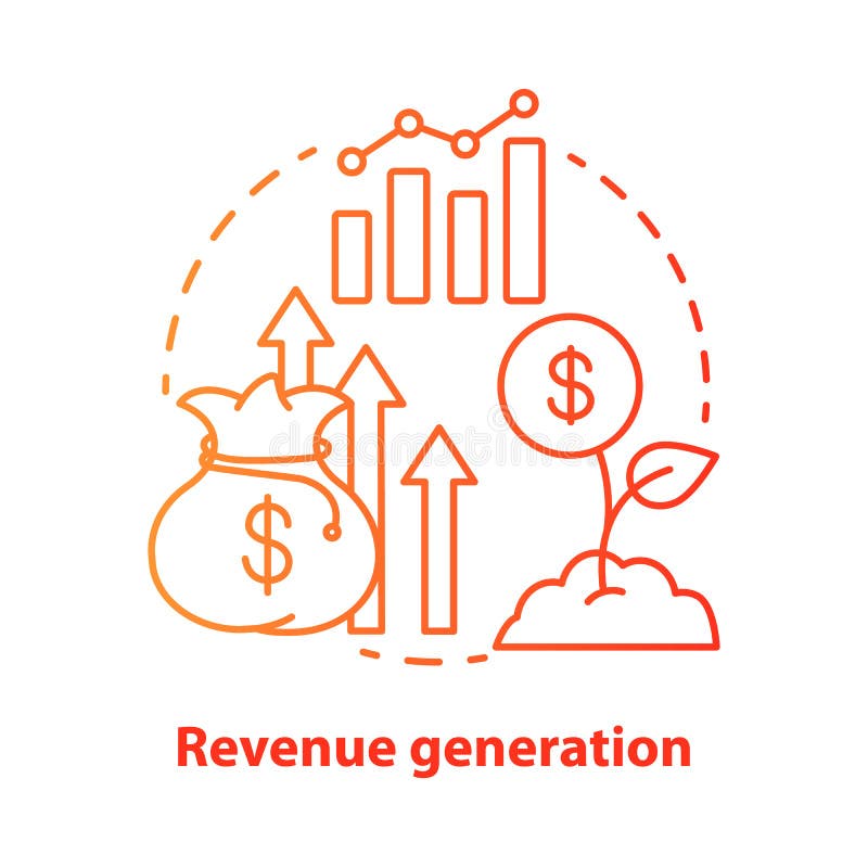 Revenue generation red concept icon. Income increase idea thin line illustration. Business development. Sprout with vector illustration