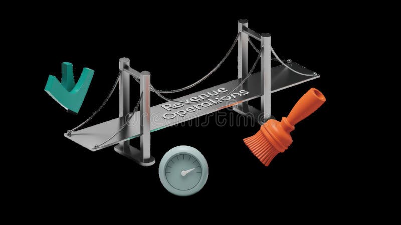 Revenue operations bridge connecting success with check mark, brush, and speedometer on transparent background vector illustration