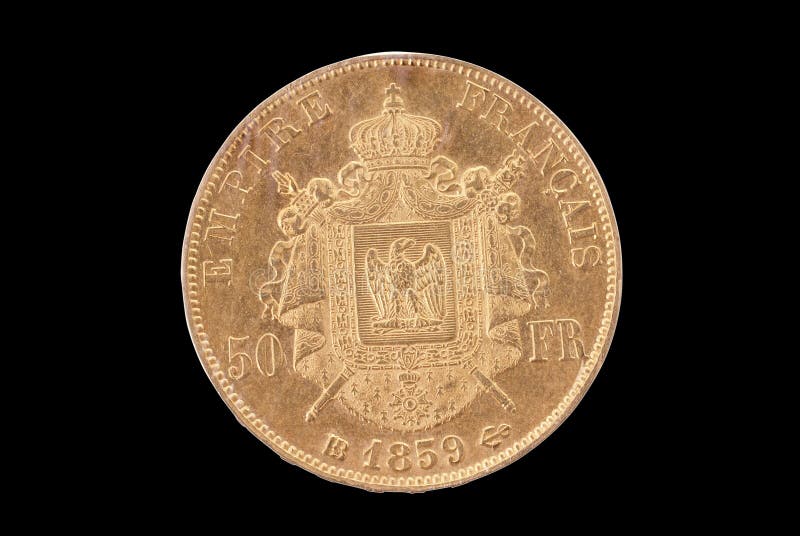 Reverse 50 forntida för myntfrancs fransk guld royaltyfri foto