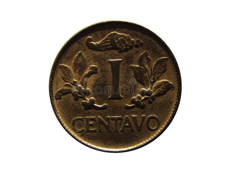 Reverse of Columbia coin, 1 centavo 1969. Isolated in white background.