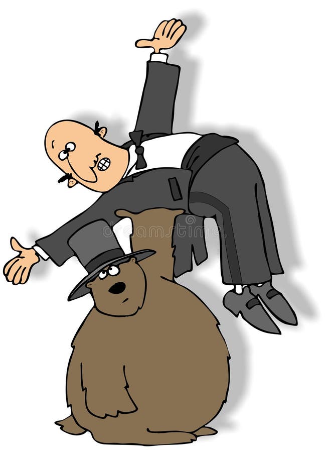 This illustration depicts a groundhog in a top hat holding a man in a tuxedo over his head. This illustration depicts a groundhog in a top hat holding a man in a tuxedo over his head.