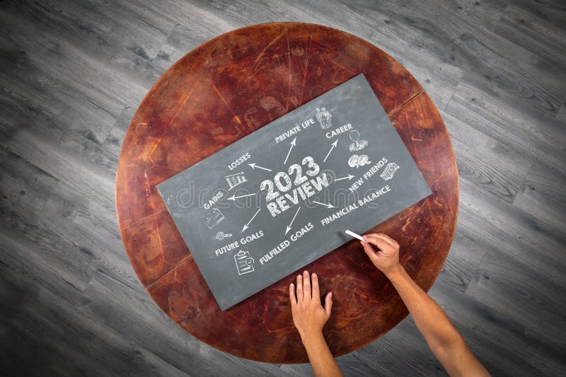 2023 Review Concept. Chart on Chalk Board Stock Photo Image of