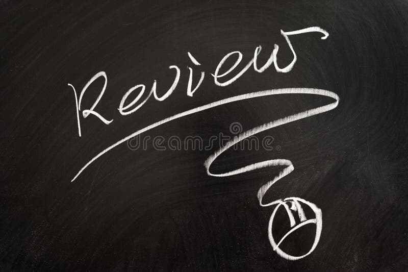Review word and mouse symbol drawn on the blackboard. Board survey stock images, royalty-free photos and pictures