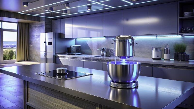 Revolutionize Your Home Cooking with This Sleek Innovative Kitchen Gadget Featuring a Glowing Blue Light for Effortless stock illustration