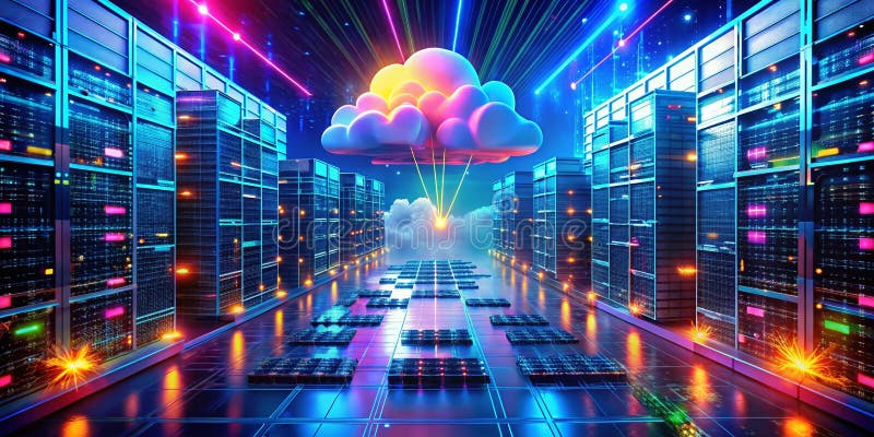 Revolutionizing Data Storage A DronesEye View of Futuristic Cloud Server Farms stock illustration