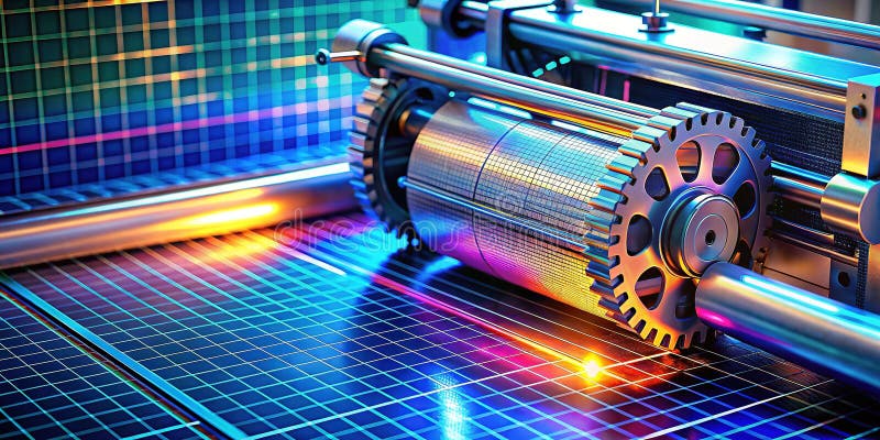 Revolutionizing Graph Paper Production A Futuristic Automated Printing Machine for Precision Design and Manufacturing vector illustration