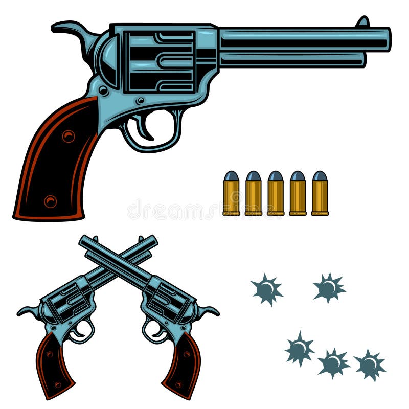 Revolver Colorful Illustration. Gun Bullets and Holes. Design Element ...