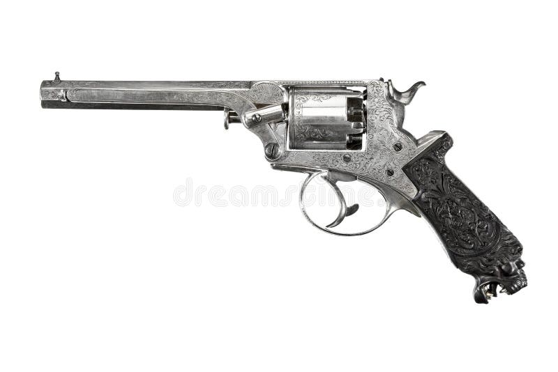 Antique vintage revolver decorative ornate isolated on white. Antique vintage revolver decorative ornate isolated on white