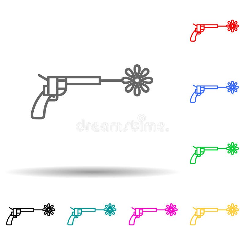 Revolver with a flower multi color set icon. Simple thin line, outline vector of human rights icons for ui and ux, website or vector illustration