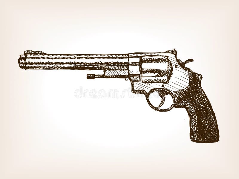 Revolver pistol sketch style vector illustration