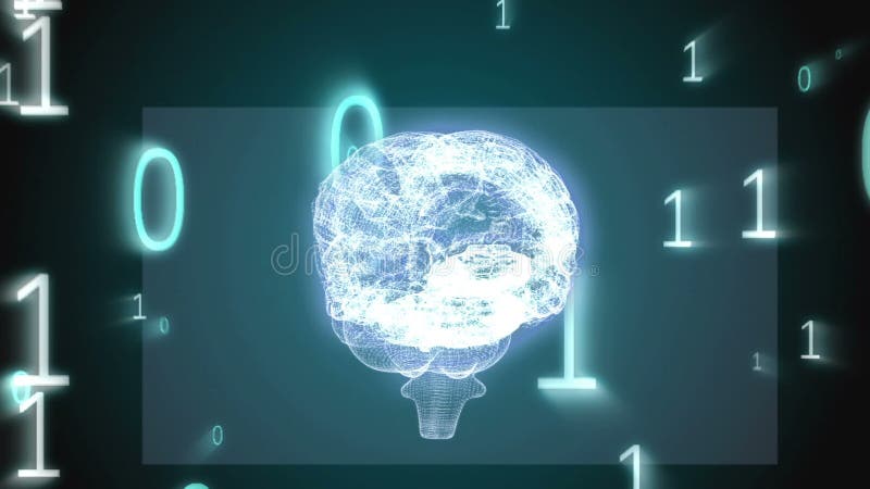 Revolving brain graphic with binary code animation vector illustration