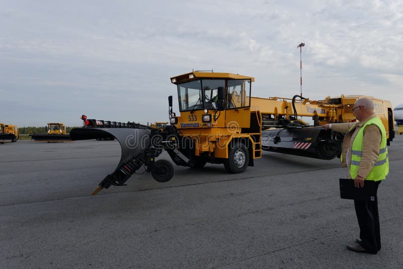 St. Petersburg, Russia - September 24, 2015: Snow removal vehicle Vammas PSB 5500 during the annual review of equipment in the Pulkovo airport. The review is held in order to prepare to winter. St. Petersburg, Russia - September 24, 2015: Snow removal vehicle Vammas PSB 5500 during the annual review of equipment in the Pulkovo airport. The review is held in order to prepare to winter