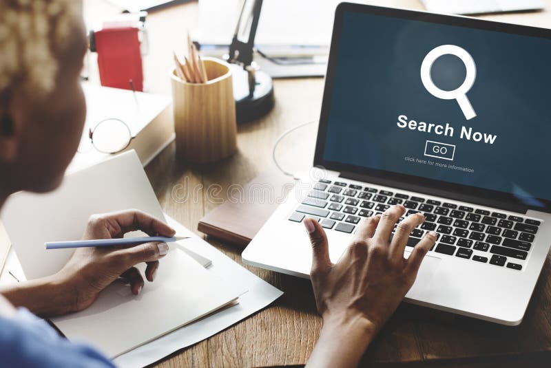 Woman searching info on Laptop. Woman searching info on Laptop