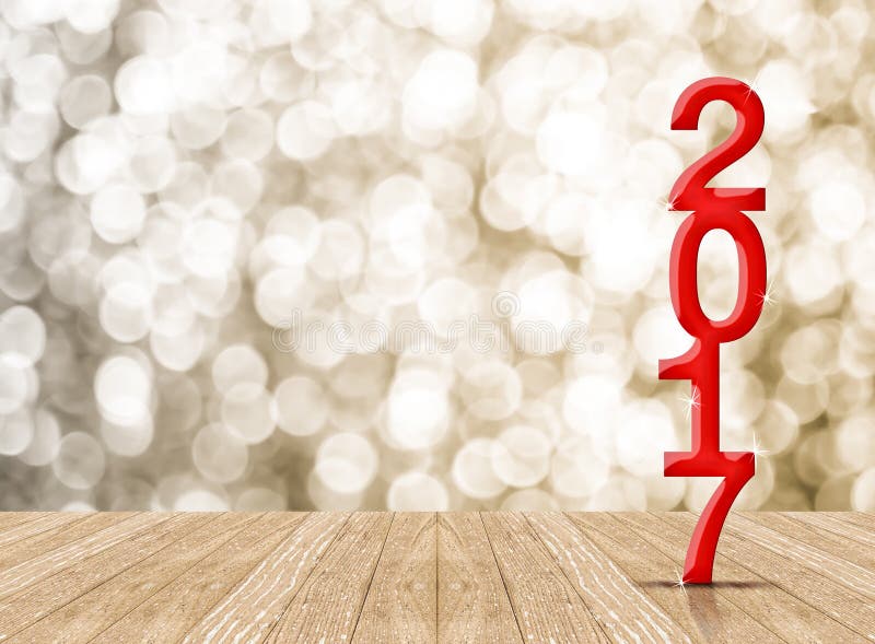 Rewolucjonistka 2017 rok drewna liczba w perspektywicznym pokoju z iskrzastym bokiem fotografia stock Rewolucjonistka 2017 rok drewna liczba w perspektywicznym pokoju z iskrzastym bokiem fotografia stock