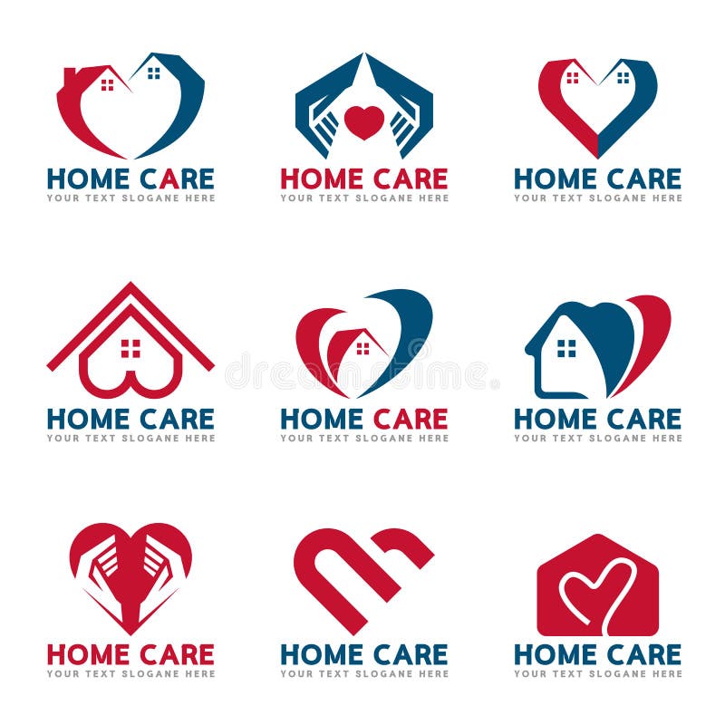 Red and blue Home heart and care logo vector set design. Red and blue Home heart and care logo vector set design