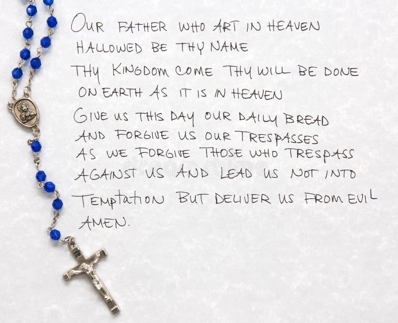 Handwritten Lords prayer with rosary. Handwritten Lords prayer with rosary