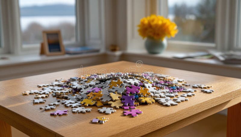 Rezolvarea unui puzzle colorat în lumina soarelui luminos royalty free stock image