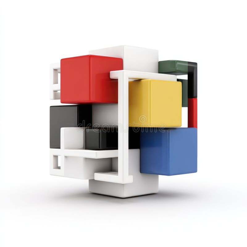 Rezumat Cuburi colorate Redare 3D Interblocare Forme geometrice Design modern royalty free illustration