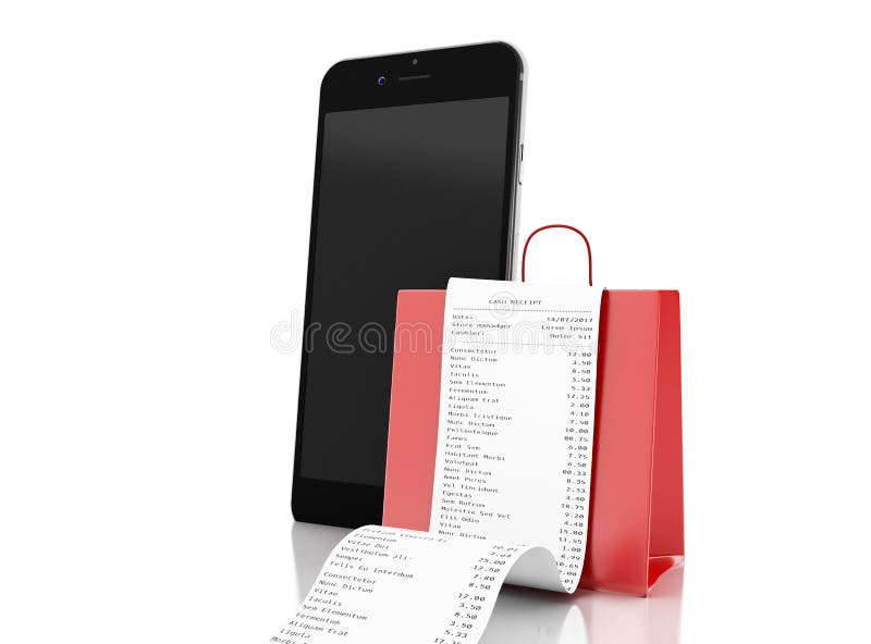 reçu du panier 3d et du magasin avec le smartphone illustration libre de droits reçu du panier 3d et du magasin avec le smartphone illustration libre de droits