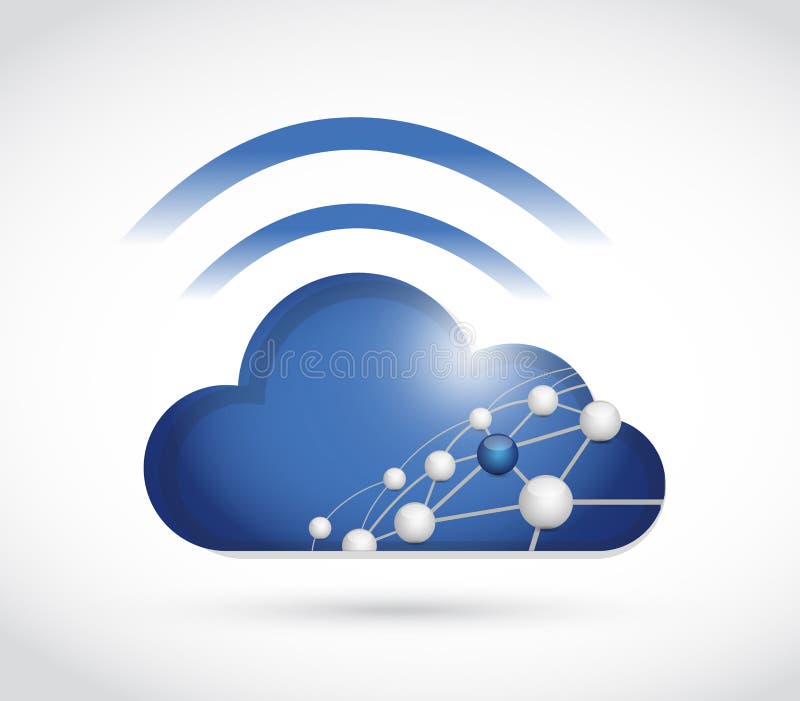 Rețea de tip „cloud sphere” și semnal wifi stock illustration