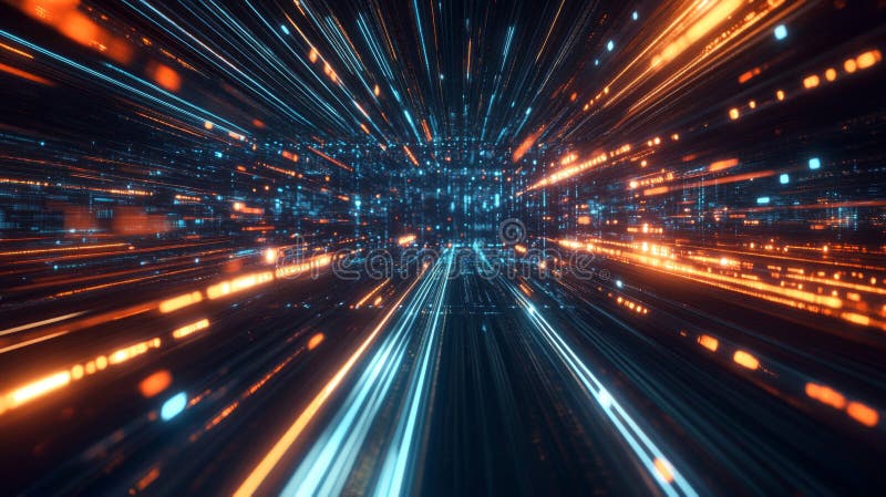 Rețea digitală abstractă cu linii strălucitoare și date. imagine generată de AI