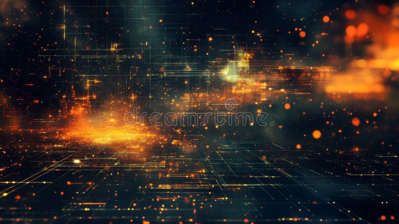 Rețea digitală abstractă cu lumini și linii strălucitoare stock illustration