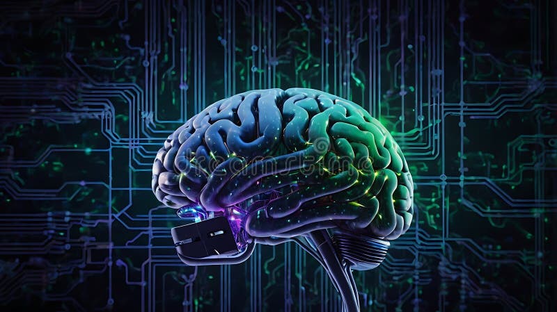 Rețea digitală de creier : strălucirea căilor neuronale și a fluxurilor de date stock photography